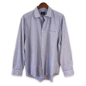 Alfani Regular Fit Performance black‎ and purple plaid button down shirt L